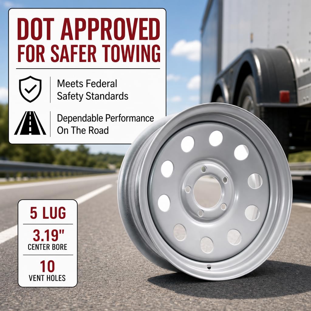 15 Inch 5 Lug Silver Trailer Wheel X87022