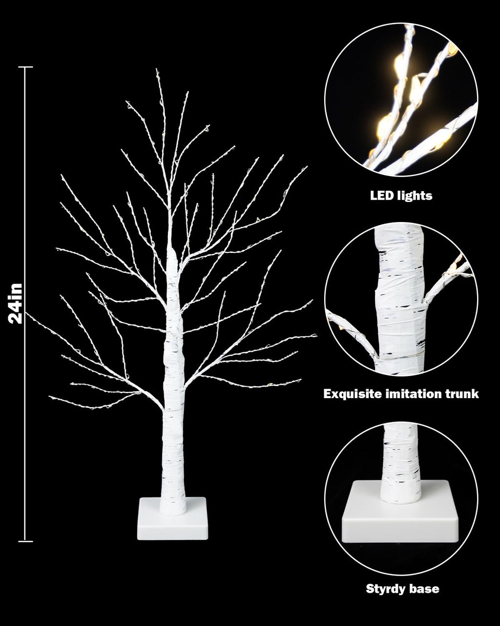 24 Inch Artificial Lighted Birch Tree with 144 LED Lights N2231