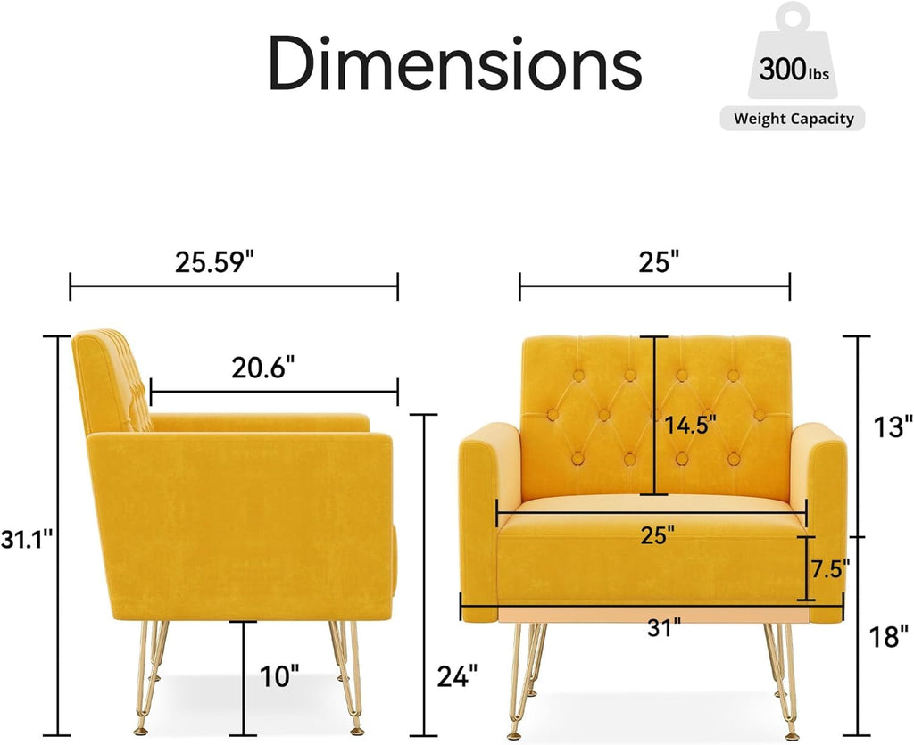 Soft Velvet Tufted Single Sofa with Gold Metal Legs K844851