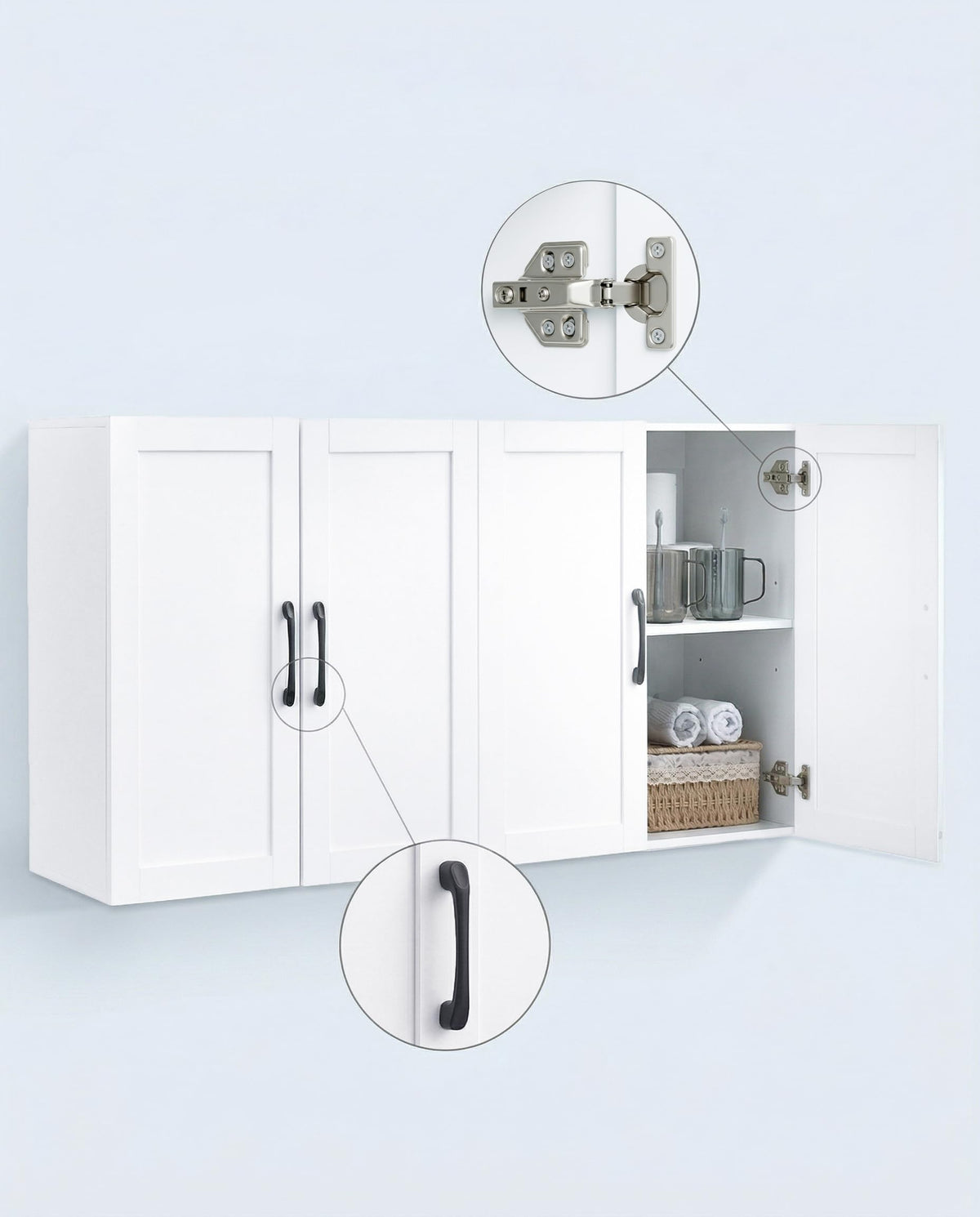 White Wall Cabinet with Adjustable Shelves and 4 Doors M2148