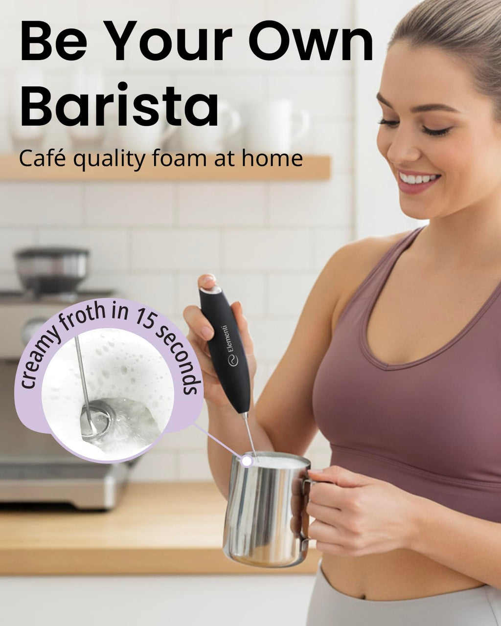 Black Handheld Milk Frother Wand with Stand O4489