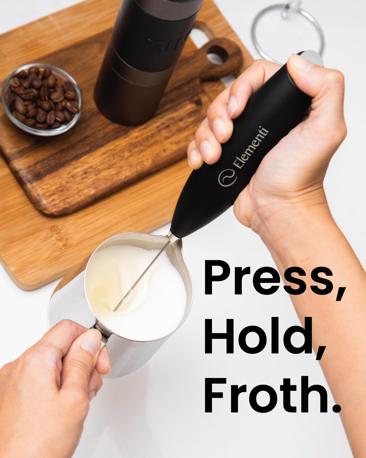 Black Handheld Milk Frother Wand with Stand O4489