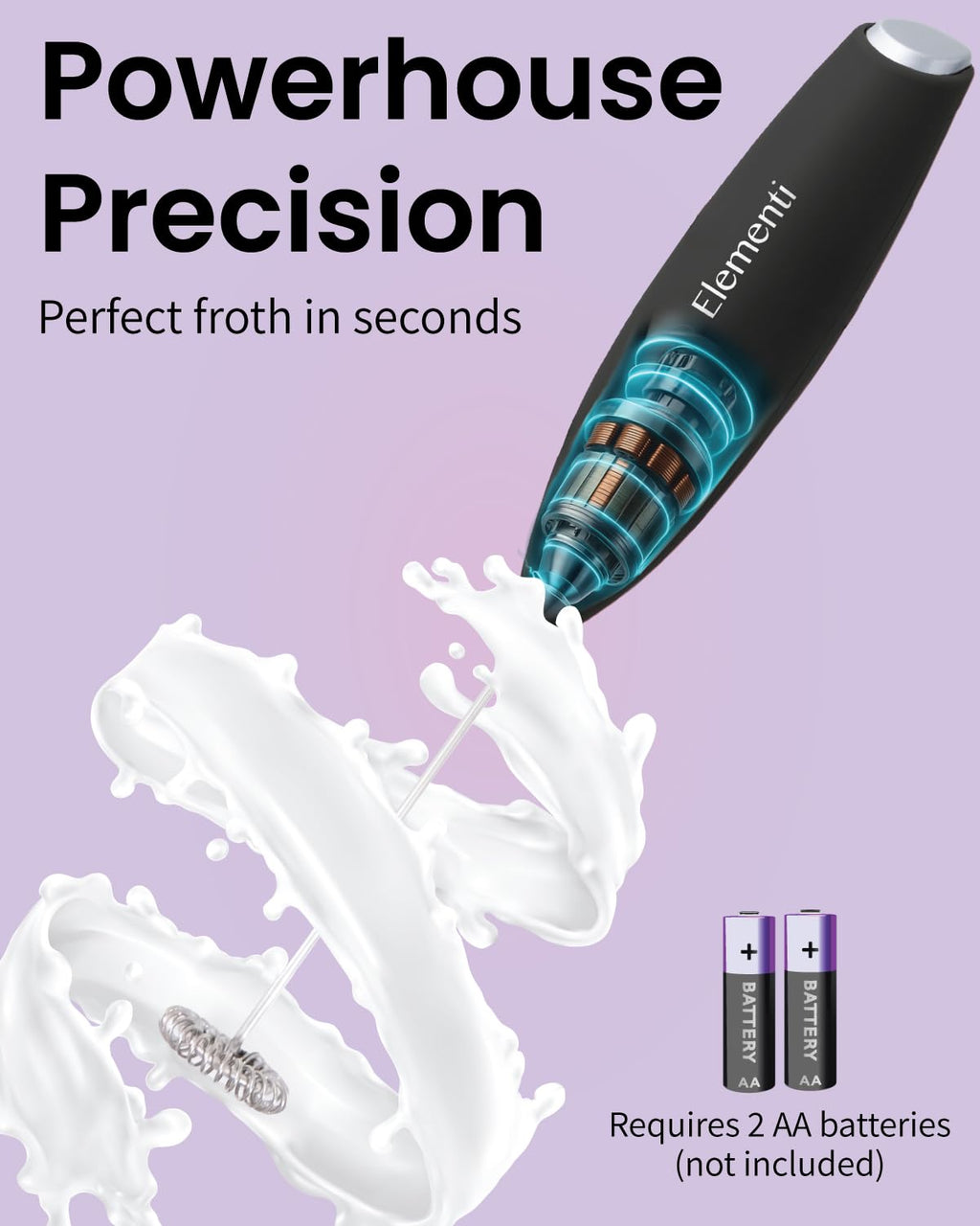 Black Handheld Milk Frother Wand with Stand O4489
