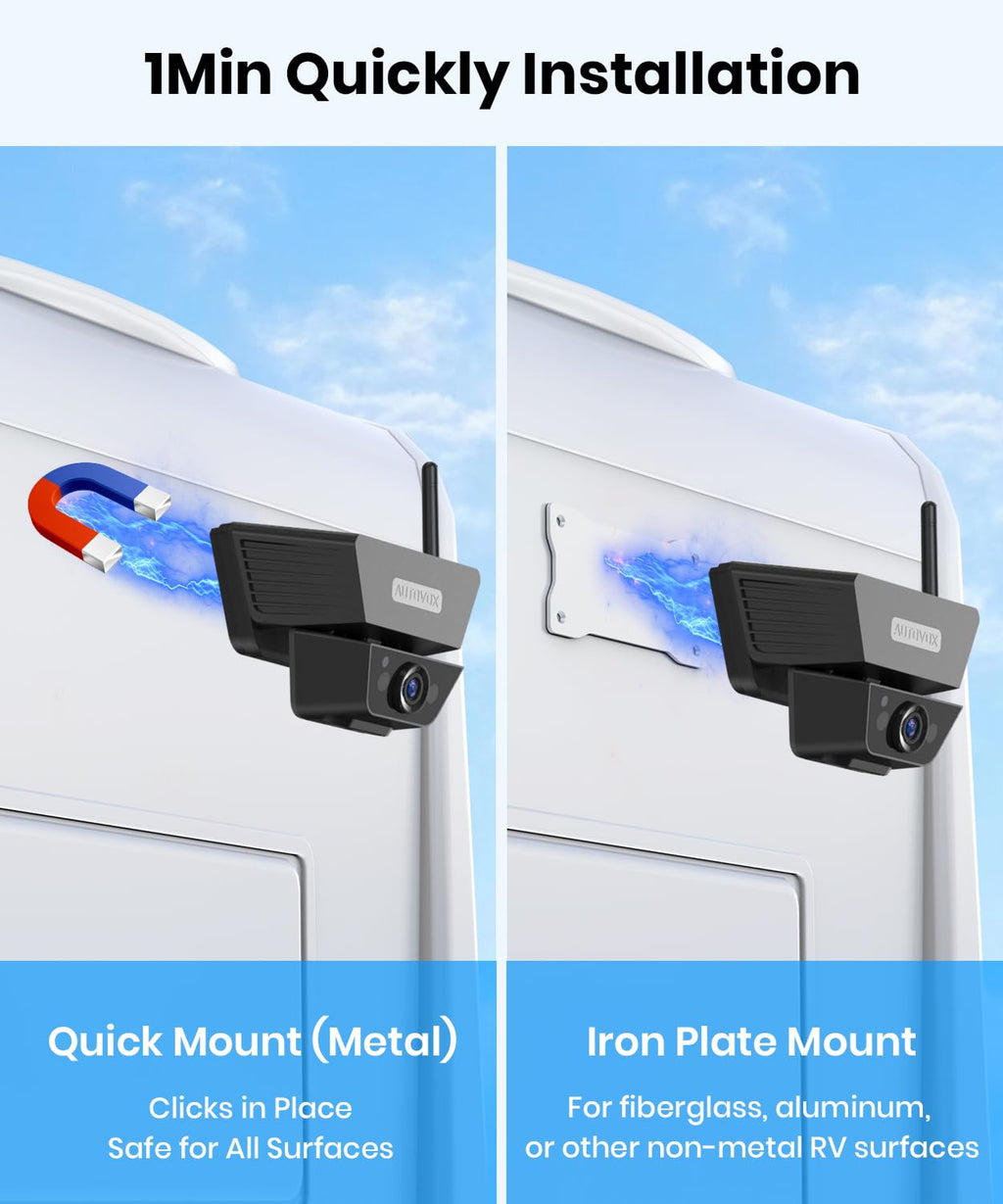 Wireless Backup Camera Solar Magnetic 7.2" 1080P Monitor B779
