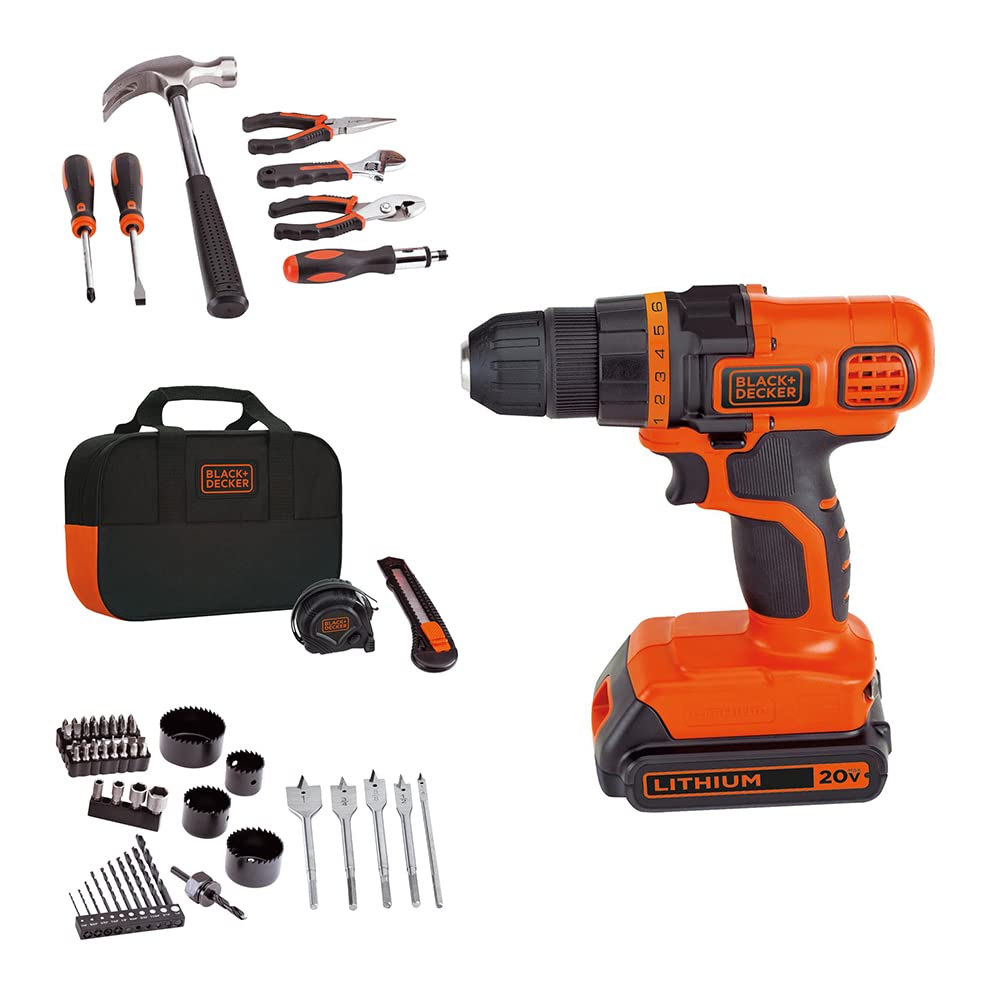 20V MAX 68-Piece Cordless Drill and Home Tool Kit with Storage Bag V343106