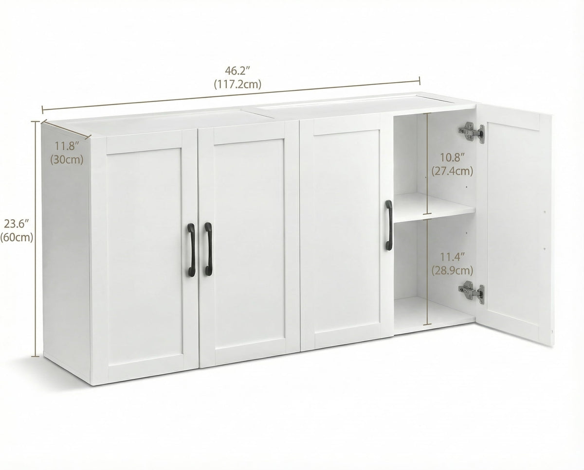 White Wall Cabinet with Adjustable Shelves and 4 Doors M2148