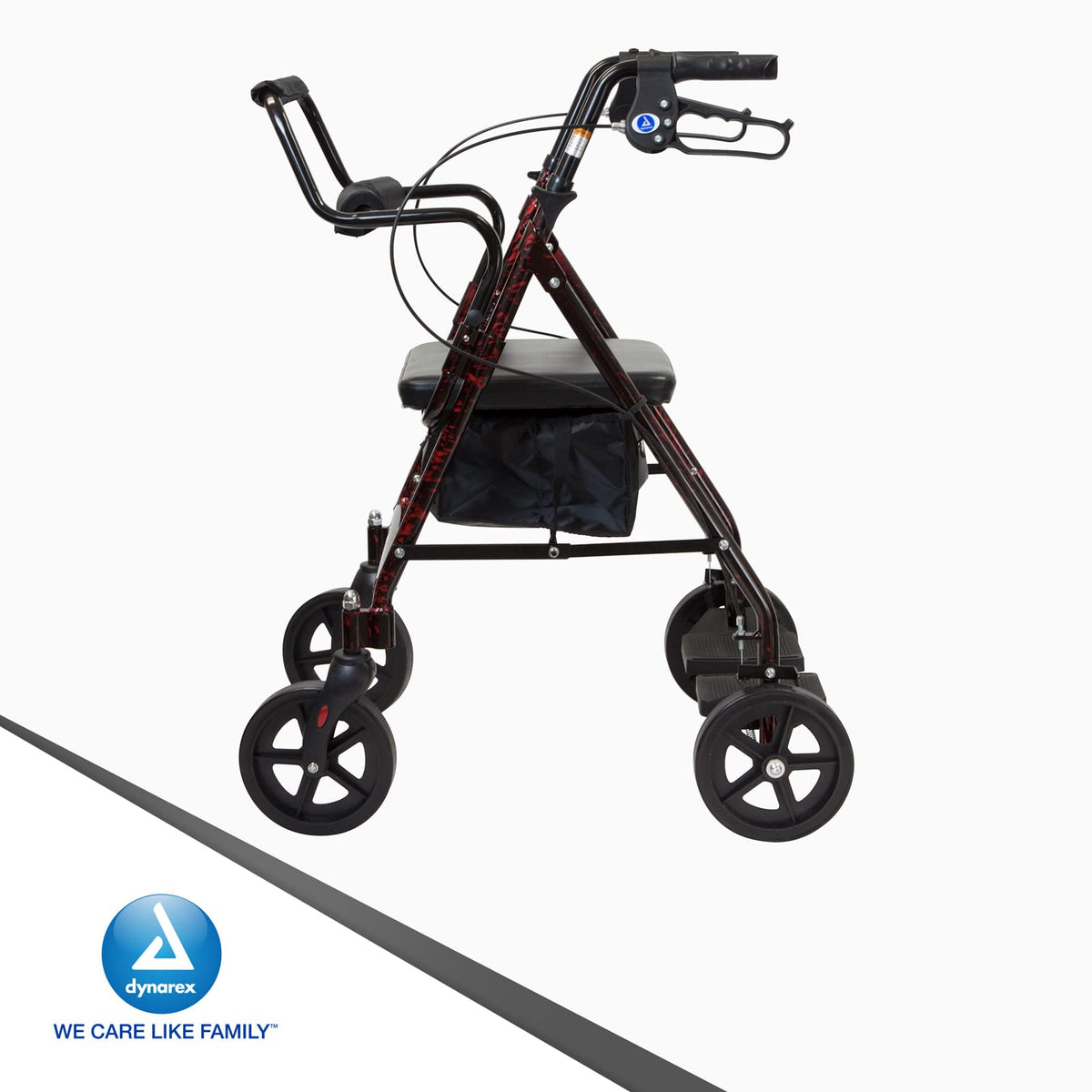 4 Wheel Rollator and Transport Wheelchair with Fold-Down Footrests, Red Frame V50119