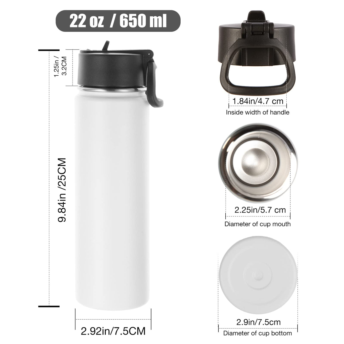 22 oz Stainless Steel Insulated Water Bottles with Straw 8 Pack P1416