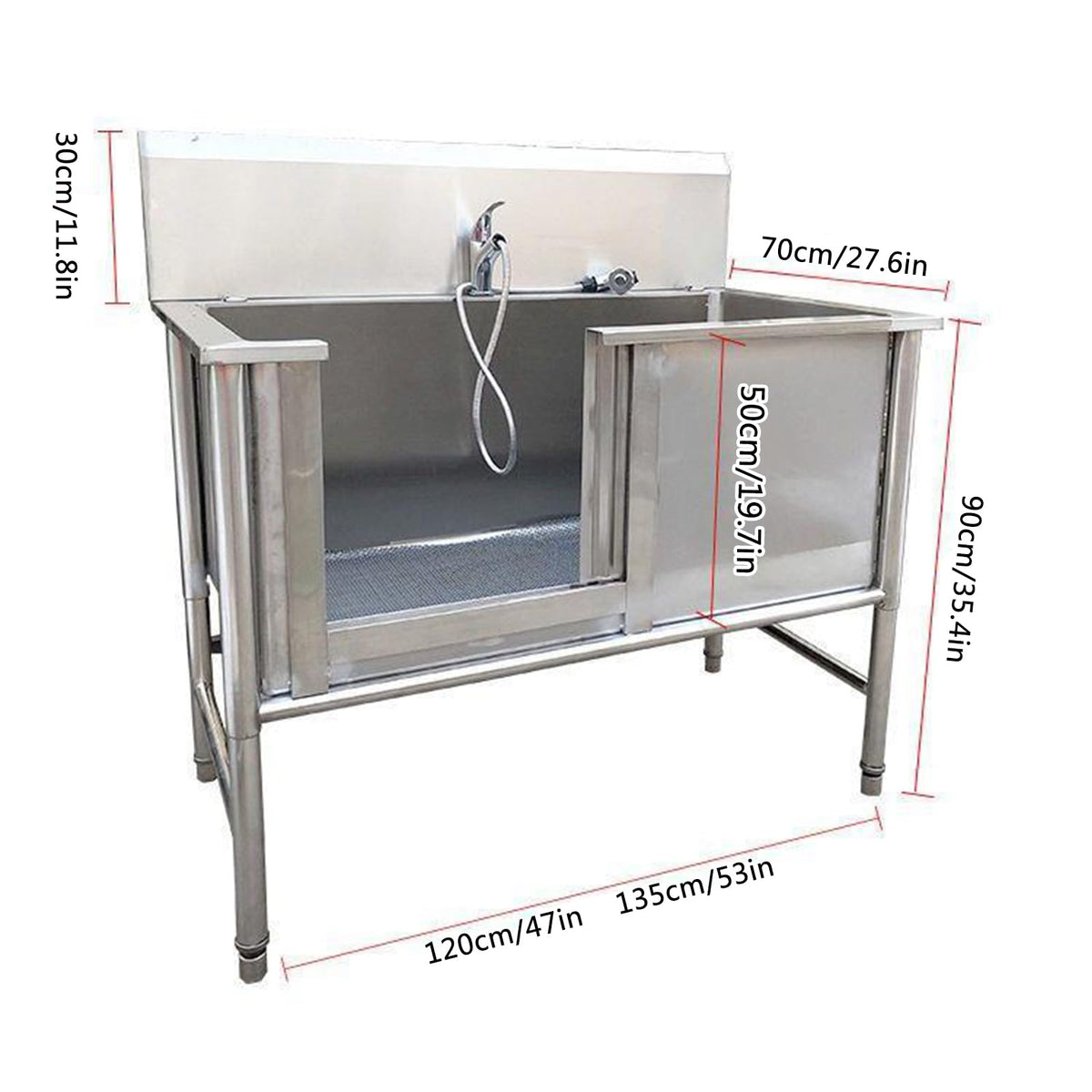 53'' Stainless Steel Pet Grooming Tub with Walk-in Stairs O655