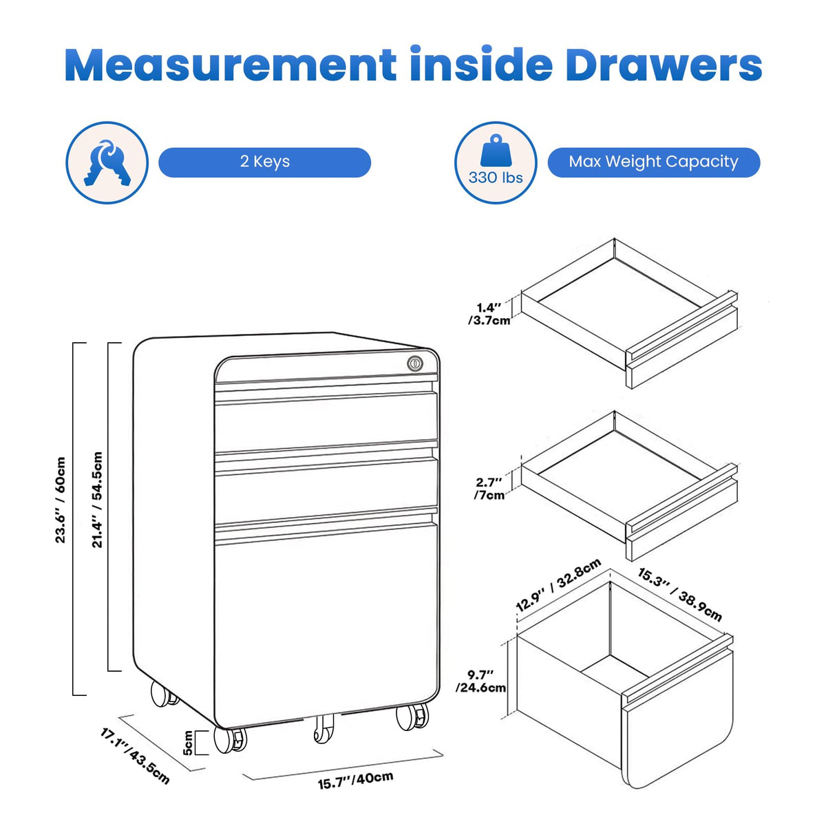 3 Drawer Metal Rolling File Cabinet E3804