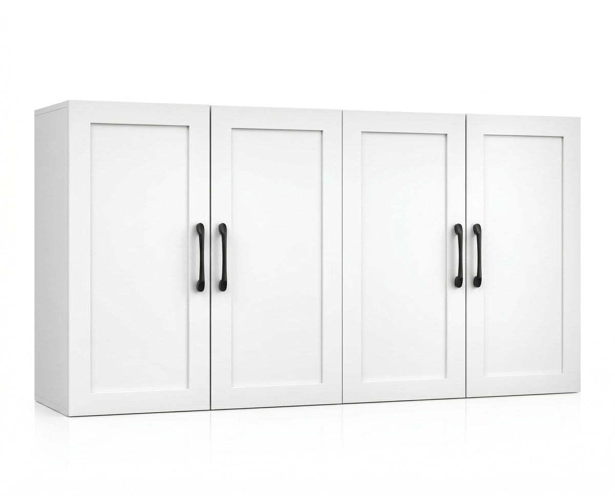 White Wall Cabinet with Adjustable Shelves and 4 Doors M2148