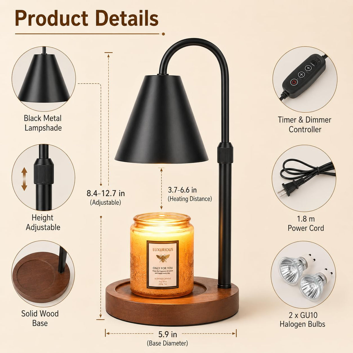 Flameless Candle Warmer Lamp with Timer and Dimmer Z193