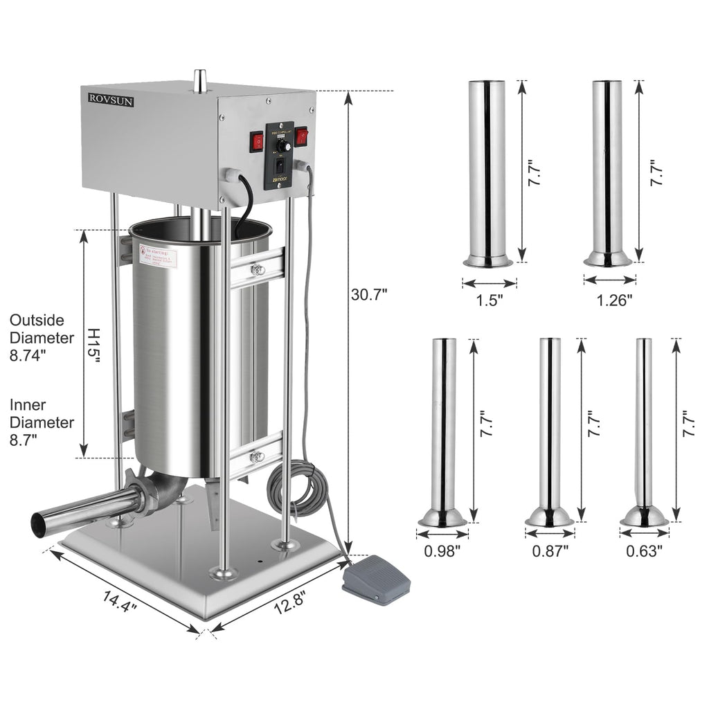 15L Electric Stainless Steel Sausage Stuffer with 5 Stuffing Tubes W6309