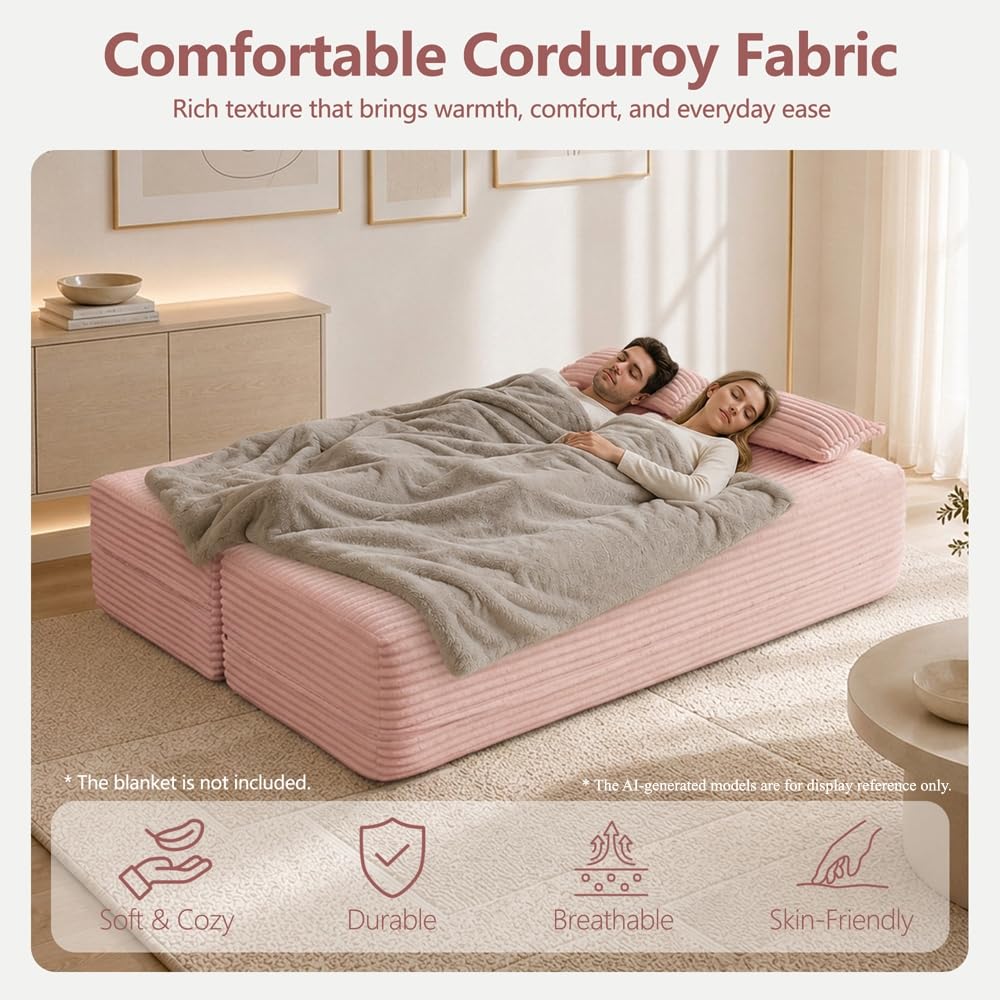 Pink Corduroy Futon Sofa Bed T3777