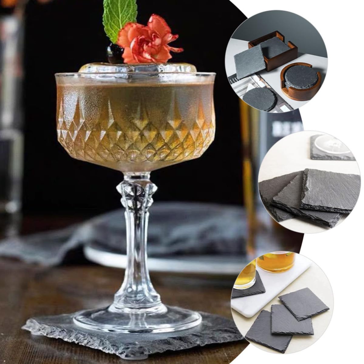 12pcs Natural Stone Square Coasters Set E5781