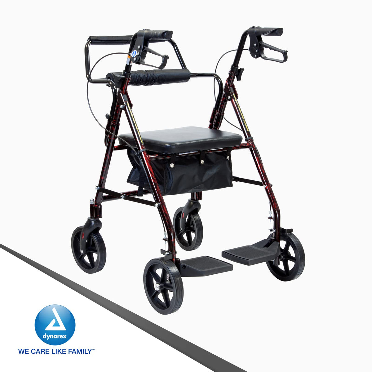 4 Wheel Rollator and Transport Wheelchair with Fold-Down Footrests, Red Frame V50119
