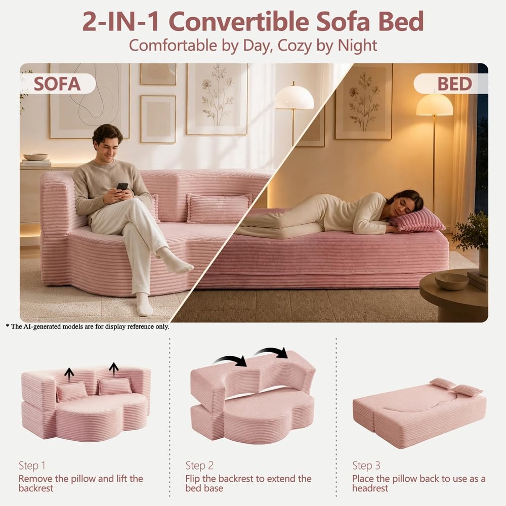 Pink Corduroy Futon Sofa Bed T3777