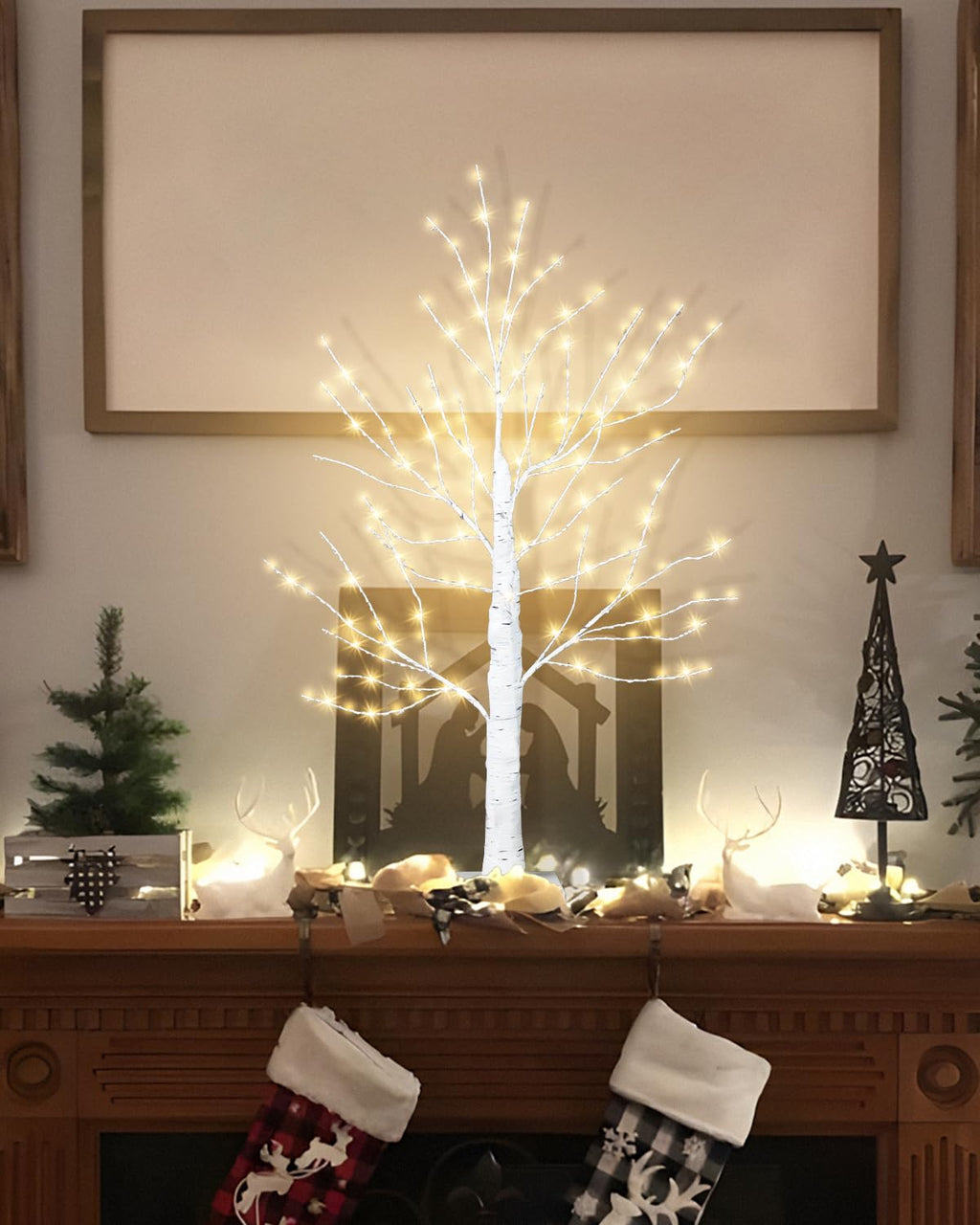 24 Inch Artificial Lighted Birch Tree with 144 LED Lights N2231