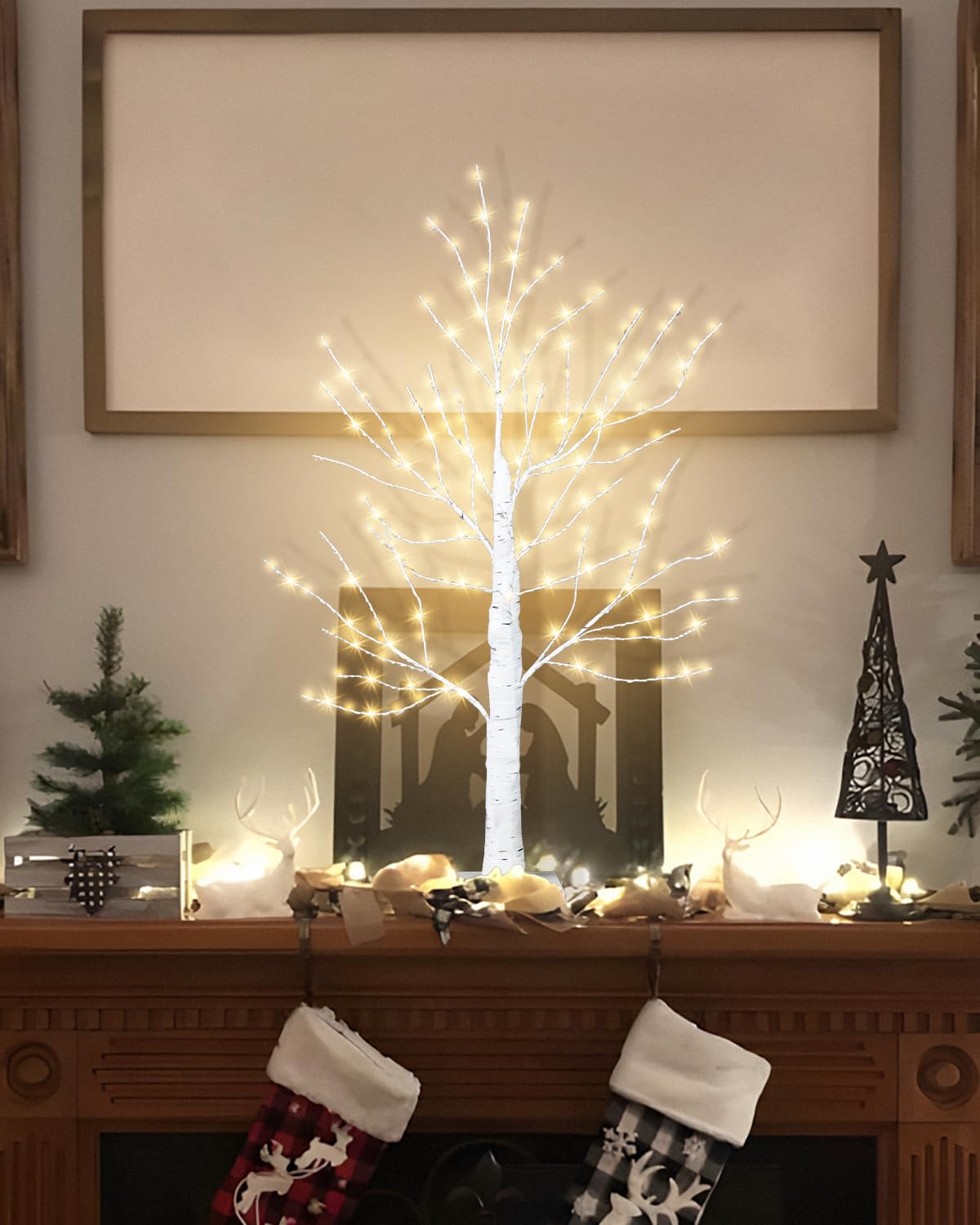 24 Inch Artificial Lighted Birch Tree with 144 LED Lights N2231