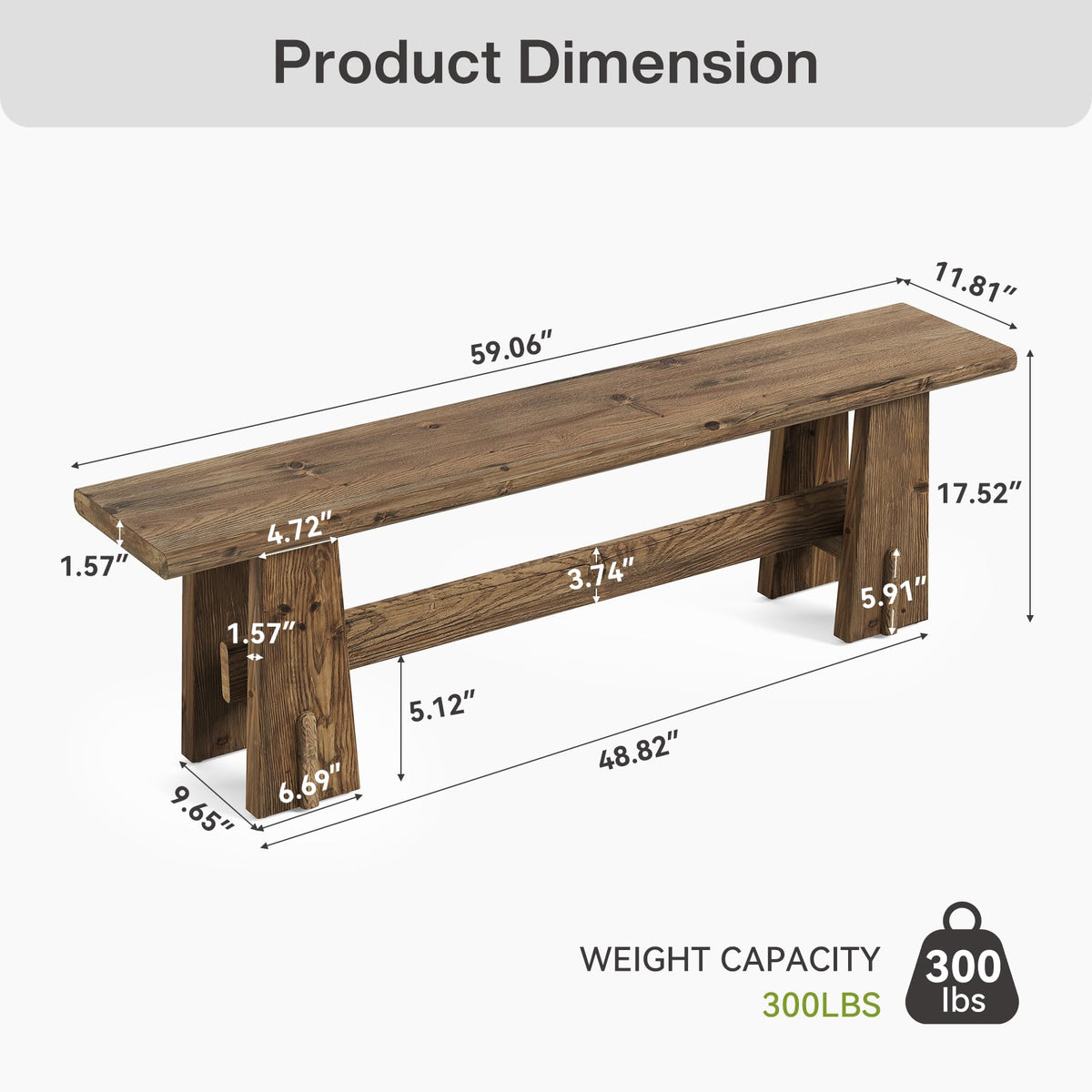 59" Solid Wood Bench T950034