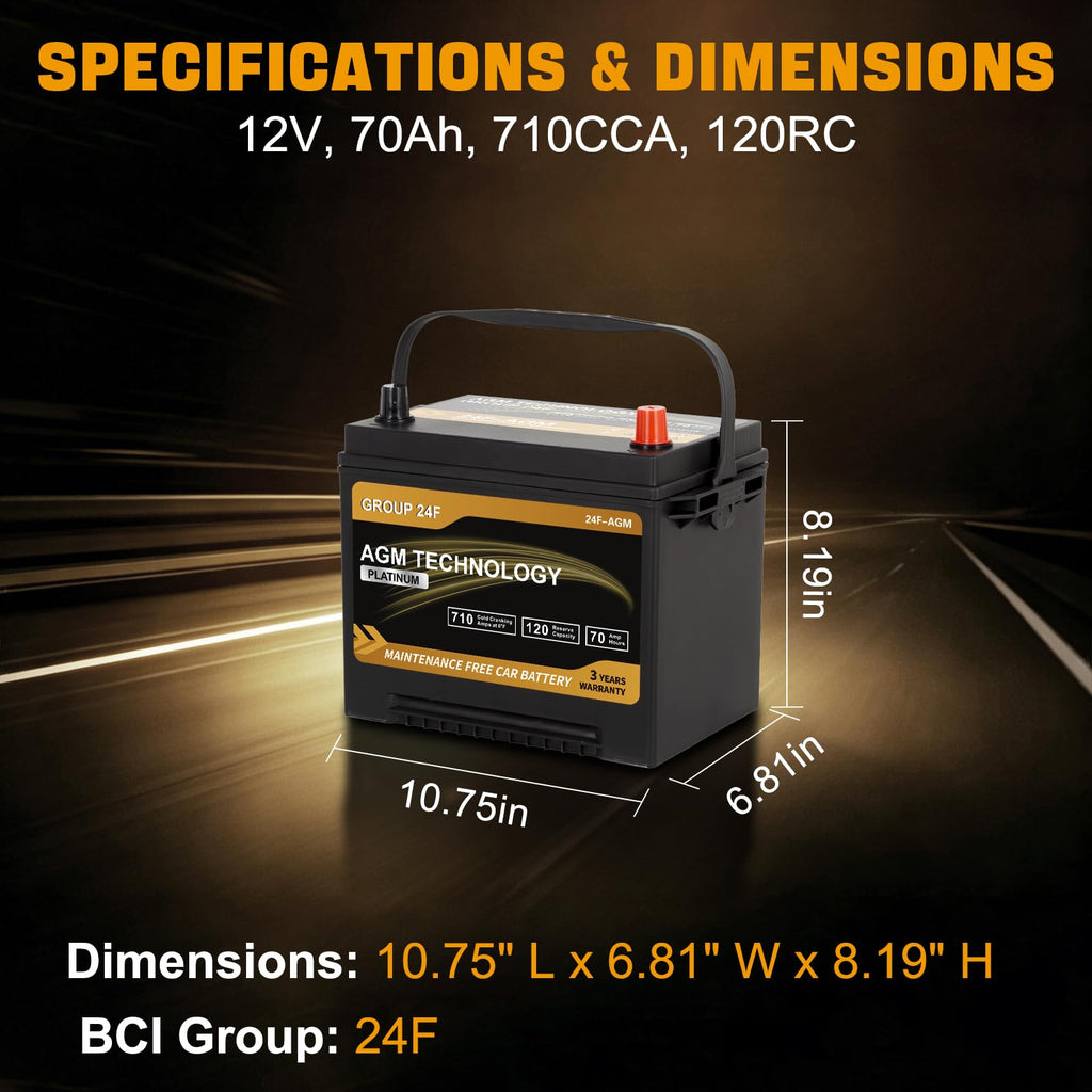 AGM Car Battery Group Size 24F 12V 70Ah 710 CCA Z539589