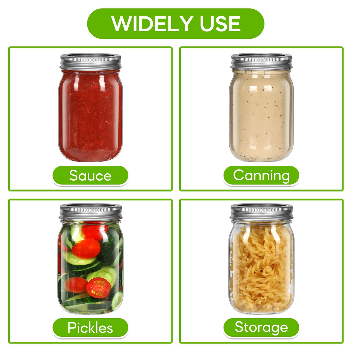 12 oz 8 Pack Regular Mouth Glass Mason Jars with Airtight Lids Z827
