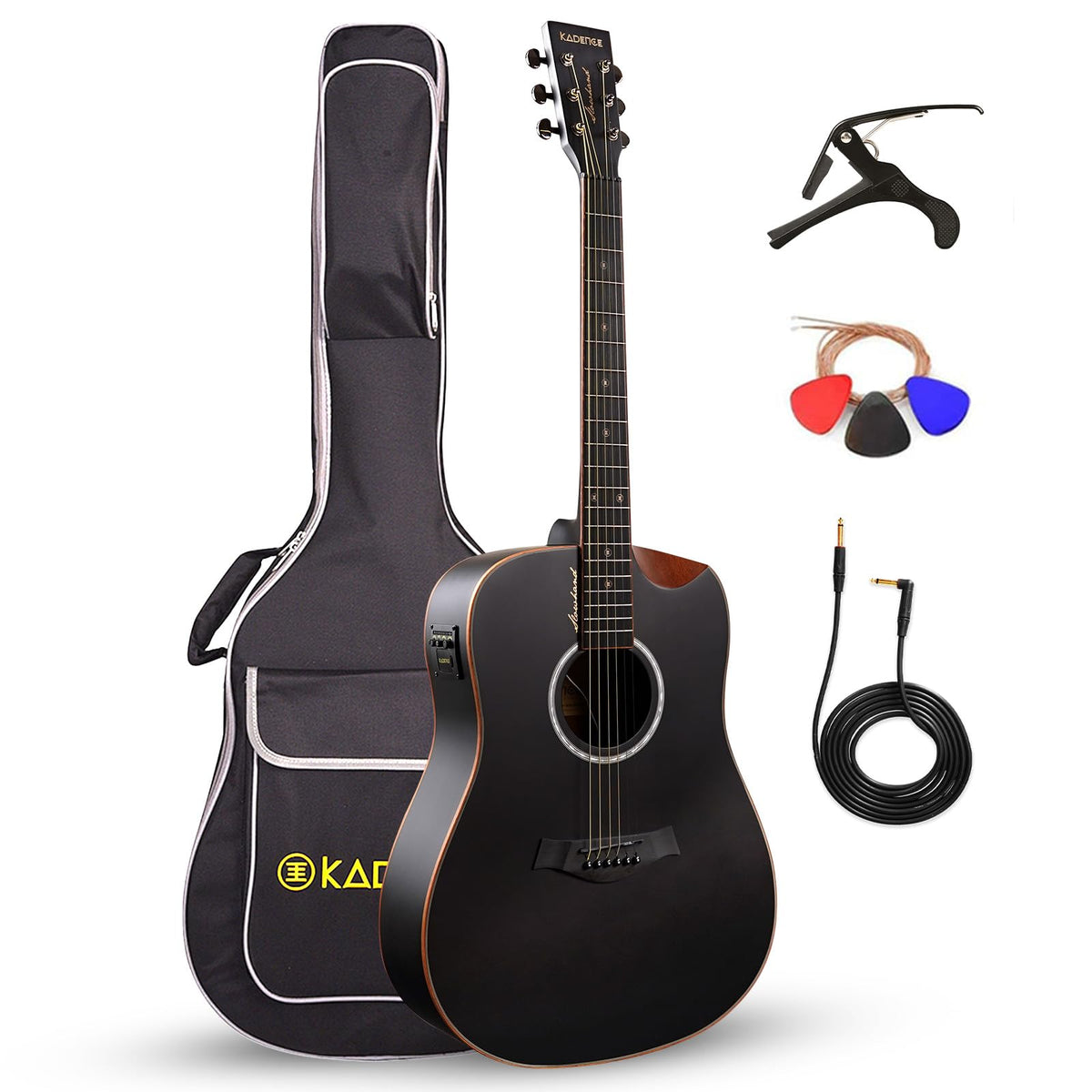 41” Black Spruce Wood Electro-Acoustic Guitar with Built-in Pickup P8564