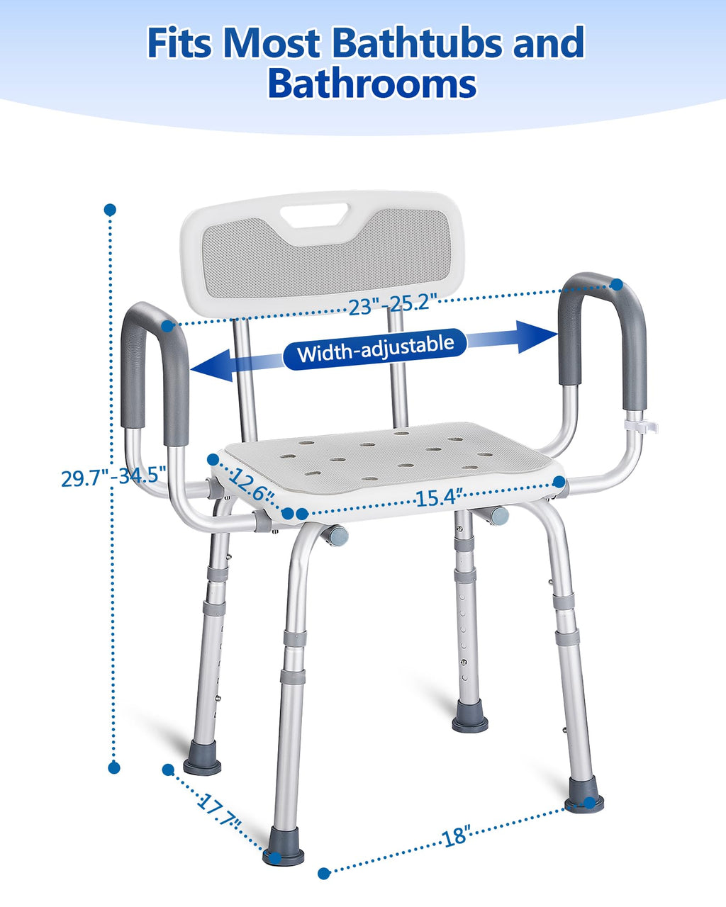 Height Adjustable Shower Chair with Back and Arms R6895