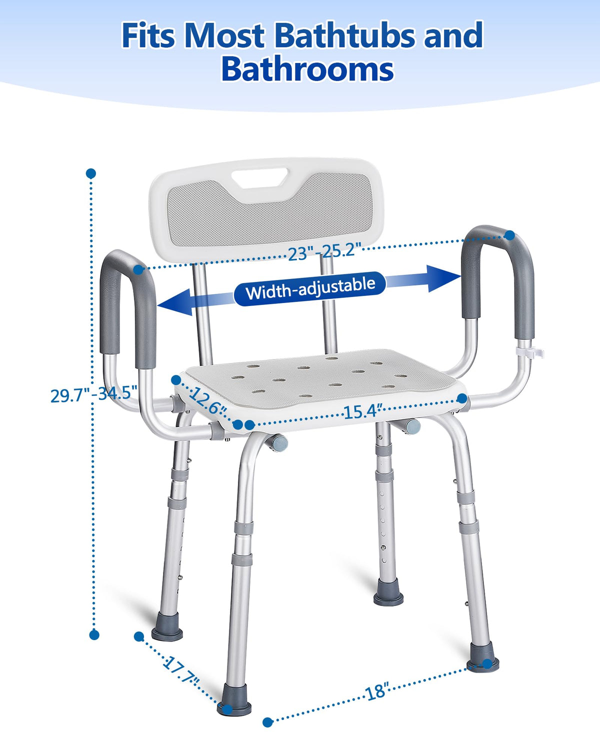 Height Adjustable Shower Chair with Back and Arms R6895