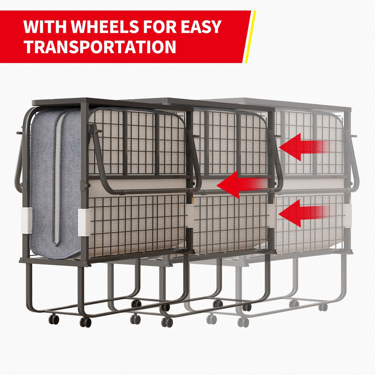 Folding Bed with 5" Memory Foam Mattress and 4 Lockable Wheels M85695