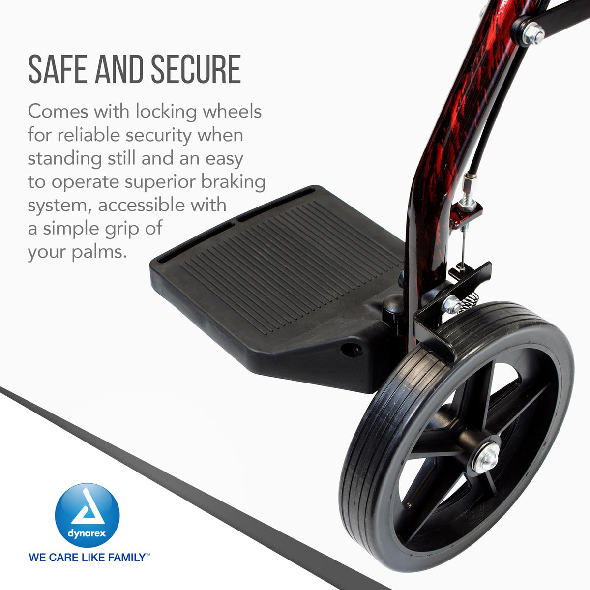 4 Wheel Rollator and Transport Wheelchair with Fold-Down Footrests, Red Frame V50119