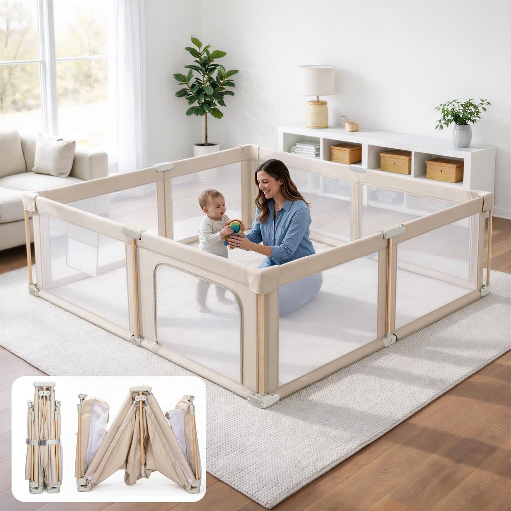 Foldable Baby Playpen with Mat, Mesh and Storage Bag D4489
