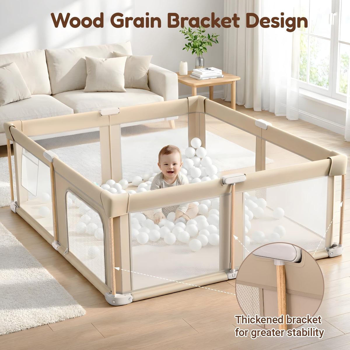 Foldable Baby Playpen with Mat, Mesh and Storage Bag D4489