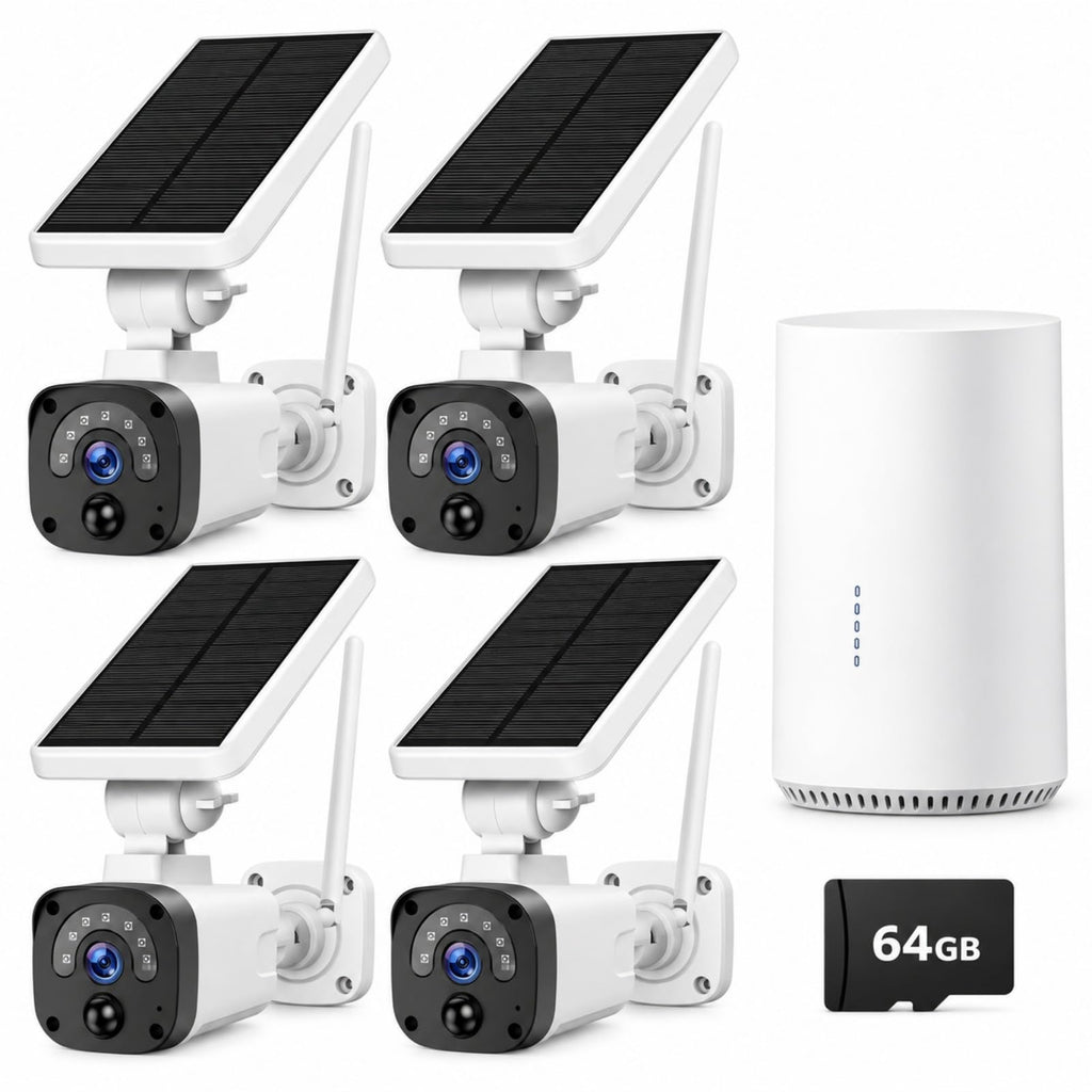 Solar Security Cameras Wireless Outdoor System 4-Cam 2.5K 64GB SD J734591