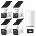 Solar Security Cameras Wireless Outdoor System 4-Cam 2.5K 64GB SD J734591