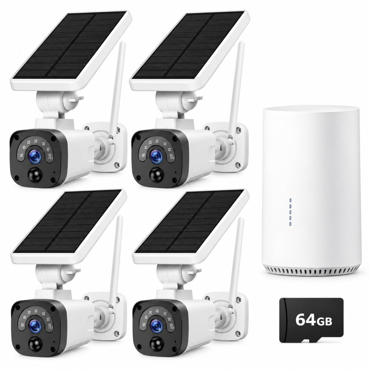 Solar Security Cameras Wireless Outdoor System 4-Cam 2.5K 64GB SD J734591