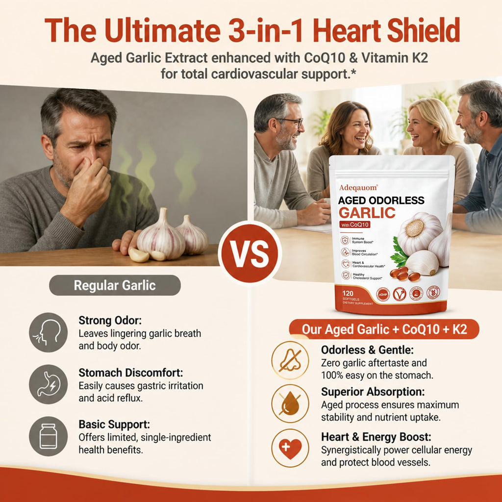 1200 mg Odorless Aged Garlic Extract Softgels with CoQ10 Ubiquinol & Vitamin K2, 120 Softgels M561