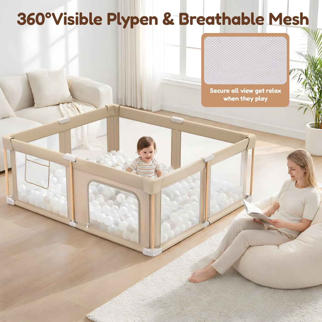 Foldable Baby Playpen with Mat, Mesh and Storage Bag D4489