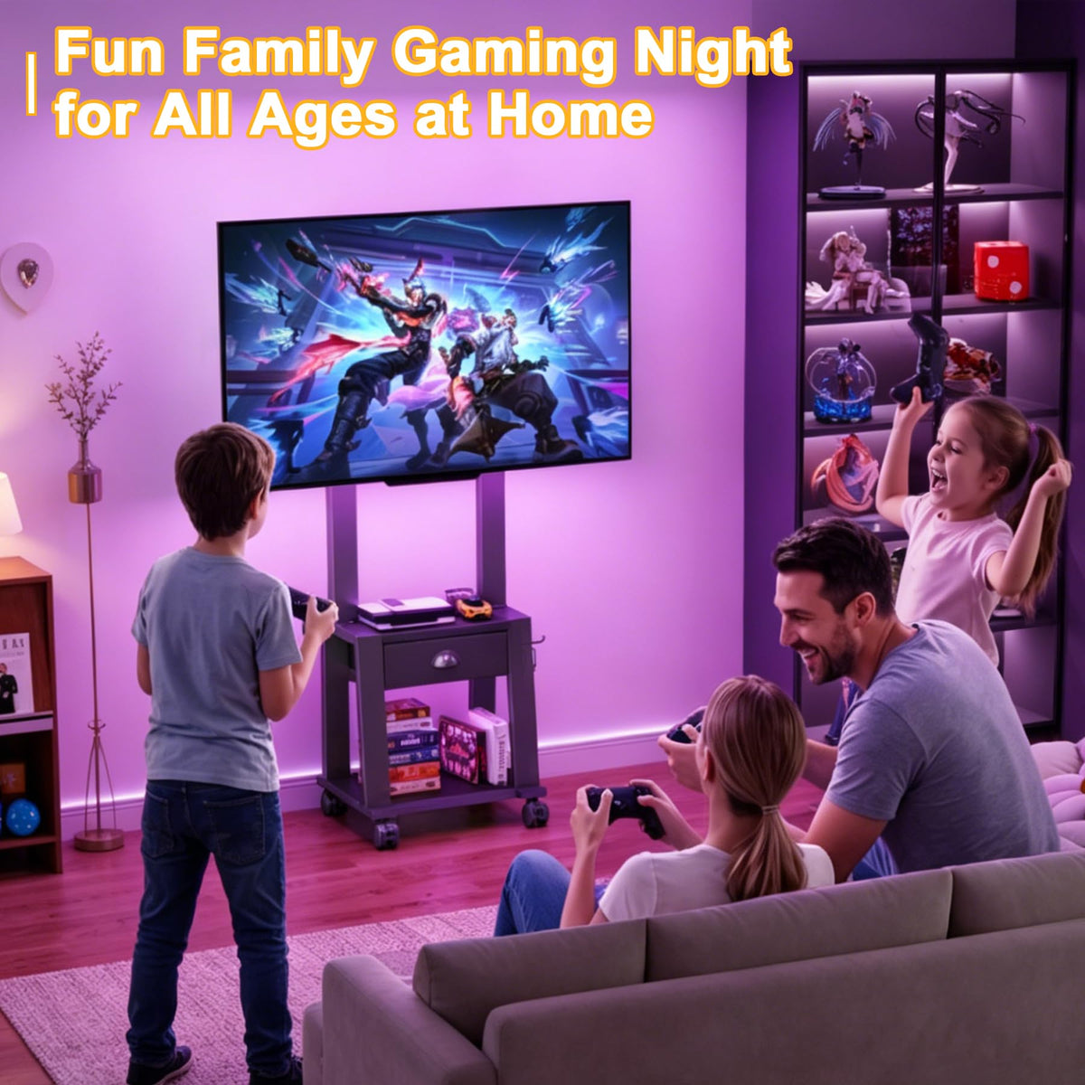 Rolling TV Stand with Storage for 23-60 Inch TVs, Height Adjustable Tilt Mobile TV Mount Cart with Drawer & 2 Shelves K3763