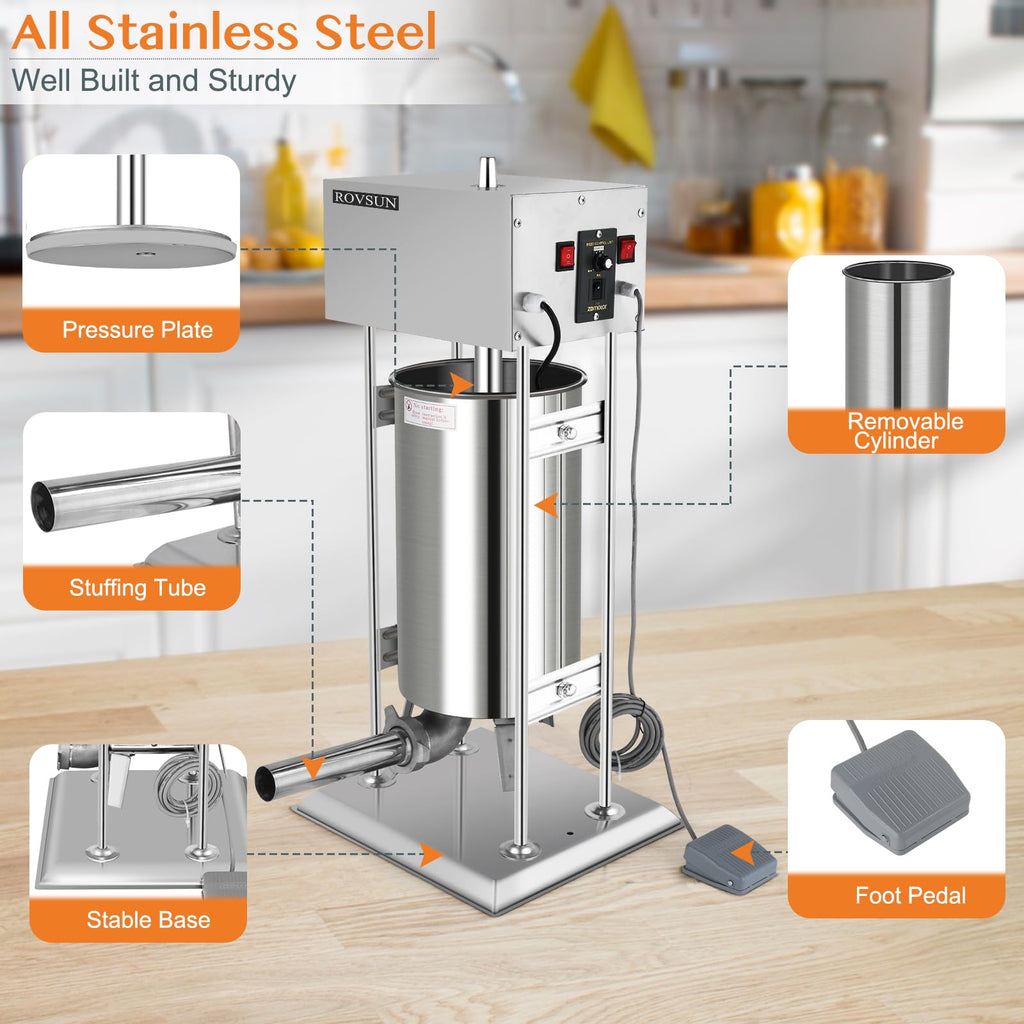 15L Electric Stainless Steel Sausage Stuffer with 5 Stuffing Tubes W6309