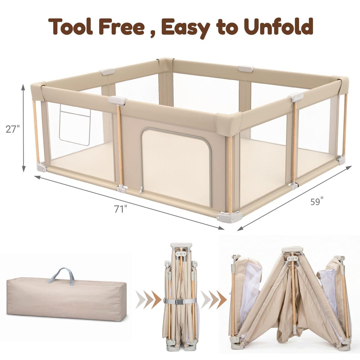 Foldable Baby Playpen with Mat, Mesh and Storage Bag D4489