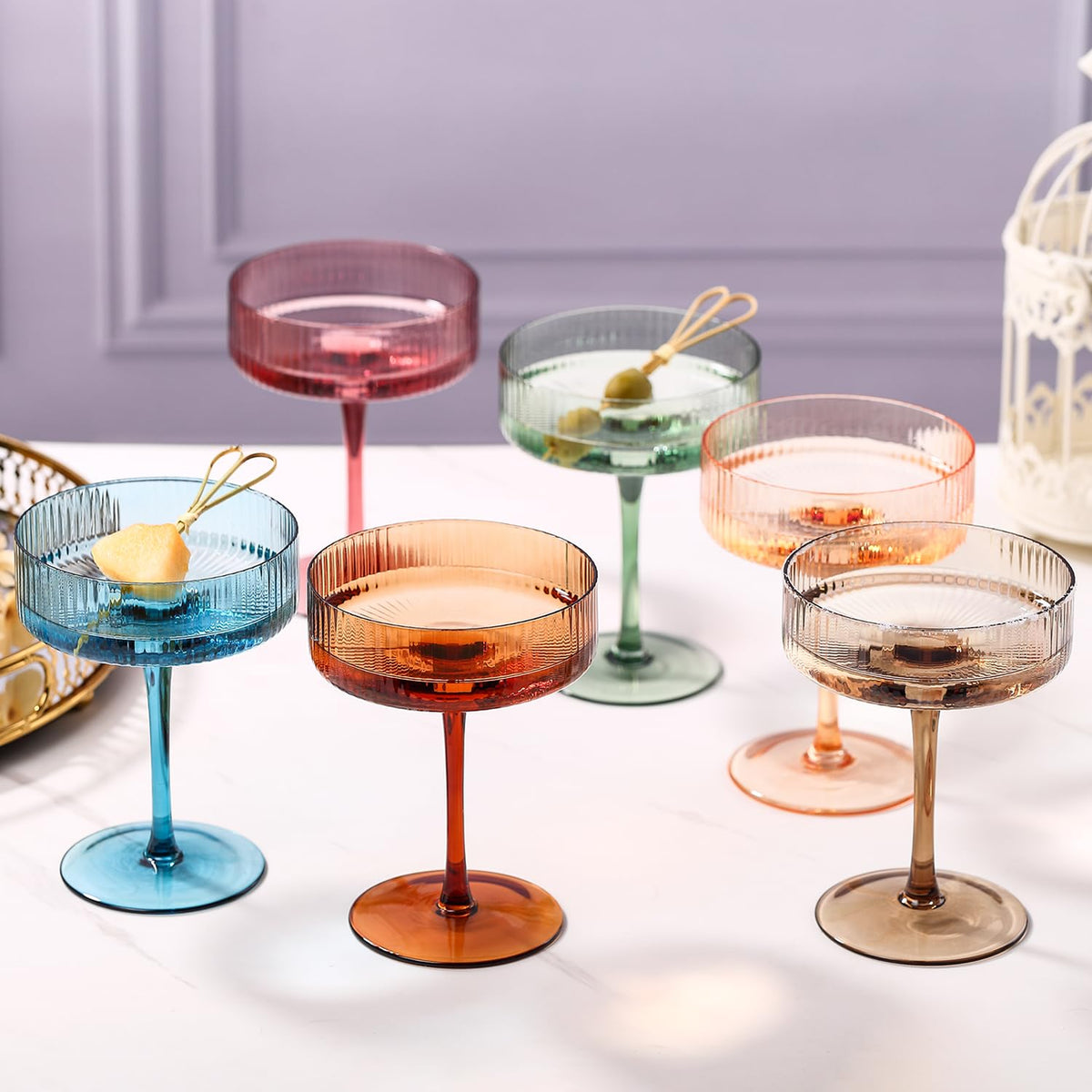 Colored Coupe Glasses Set of 6, 9 oz Cocktail Glasses N5632