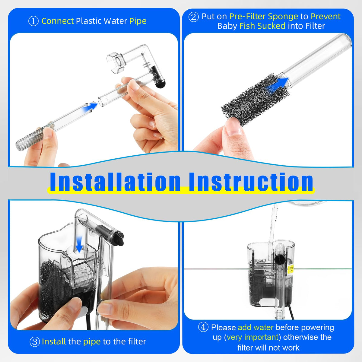Aquarium Hang on Power Filter 3 Gallon 65GPH C478