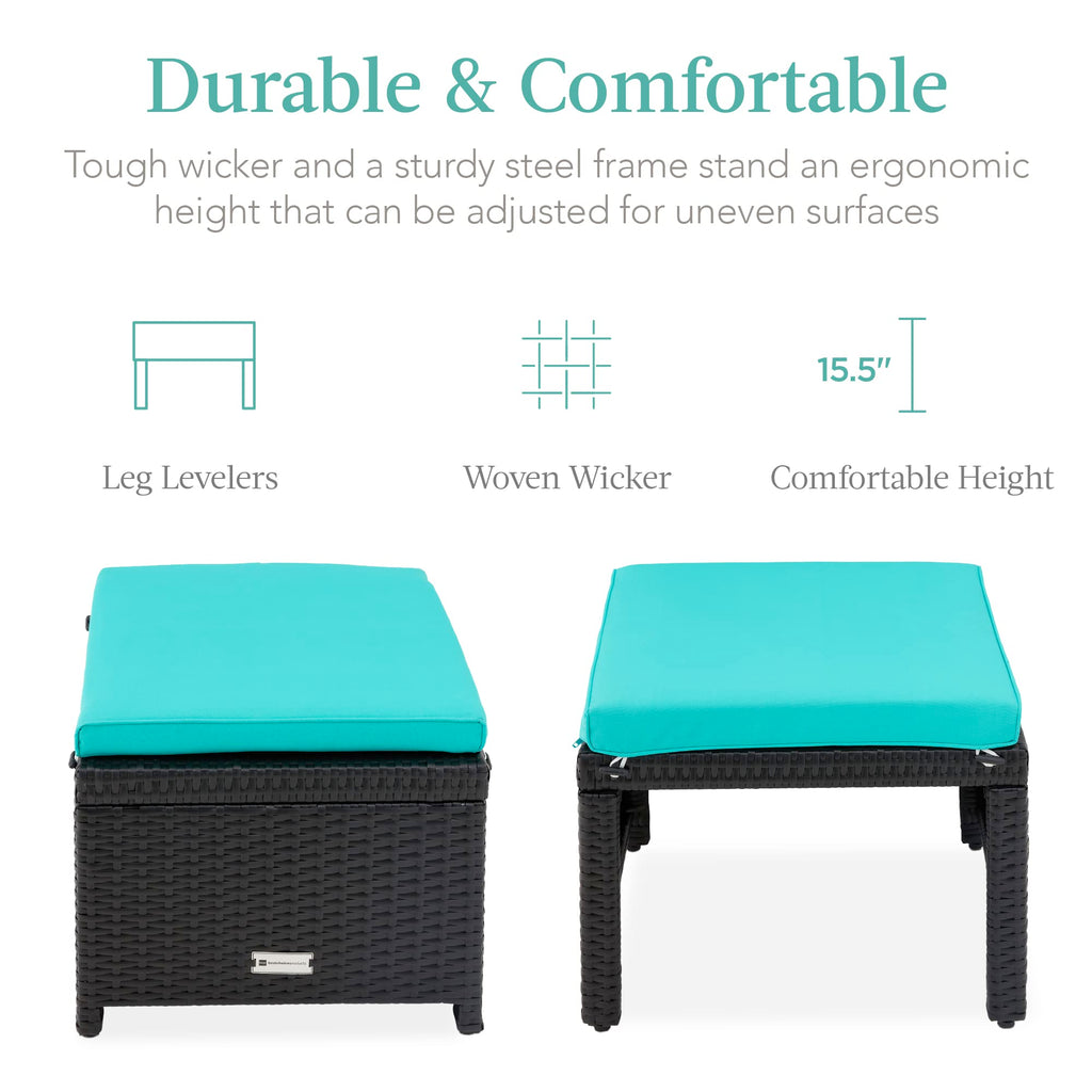 Set of 2 Wicker Ottomans with Removable Cushions W5256