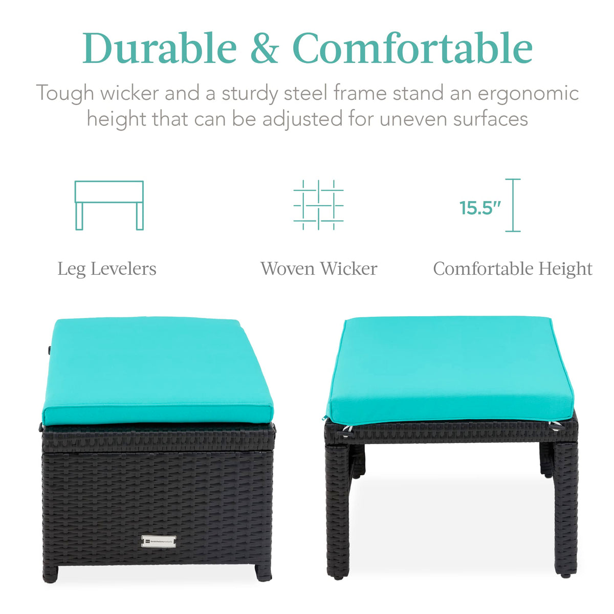Set of 2 Wicker Ottomans with Removable Cushions W5256