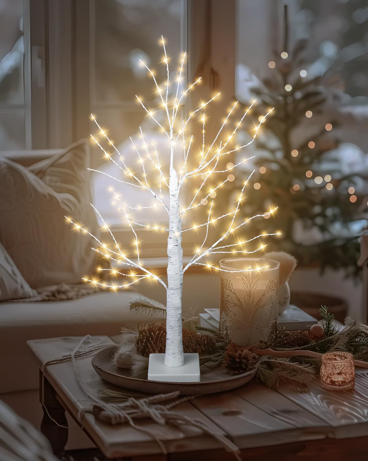 24 Inch Artificial Lighted Birch Tree with 144 LED Lights N2231