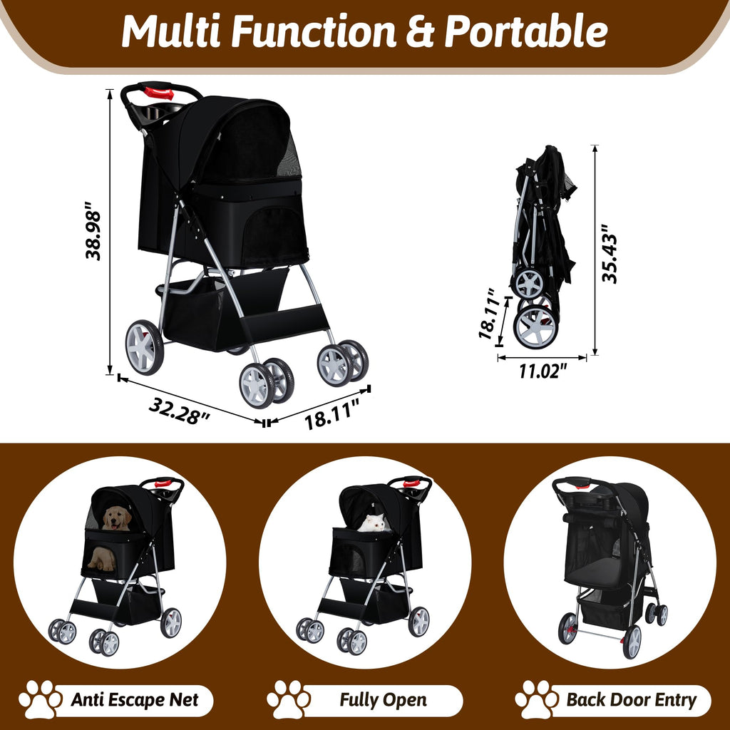 Foldable Pet Stroller 4 Wheels Black G59323
