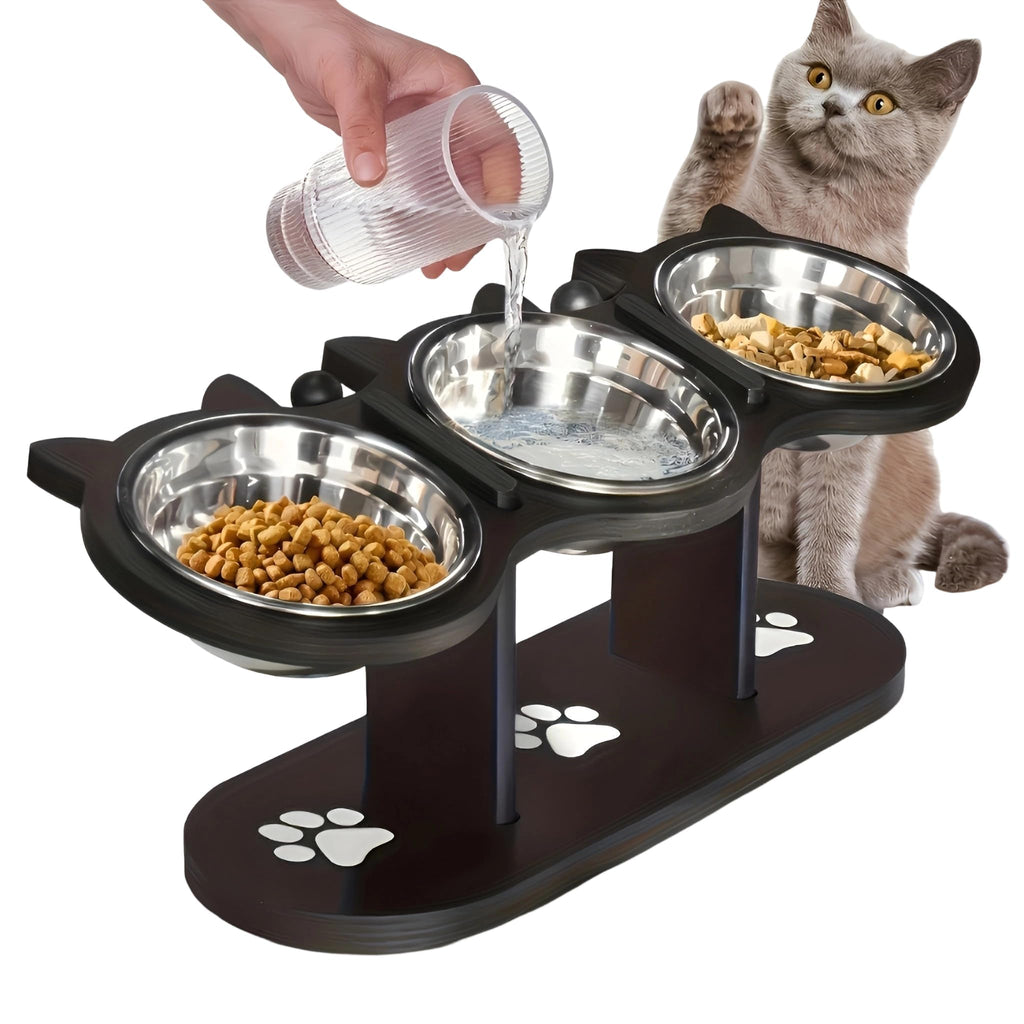Raised Cat Bowls with 3 Stainless Steel Bowls L24371