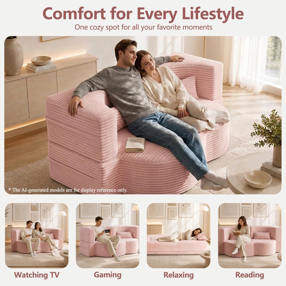 Pink Corduroy Futon Sofa Bed T3777