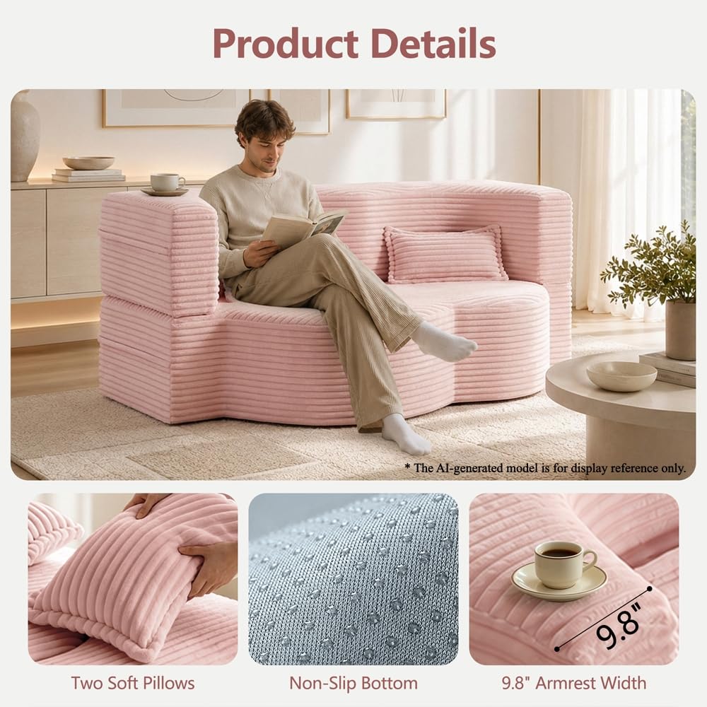 Pink Corduroy Futon Sofa Bed T3777